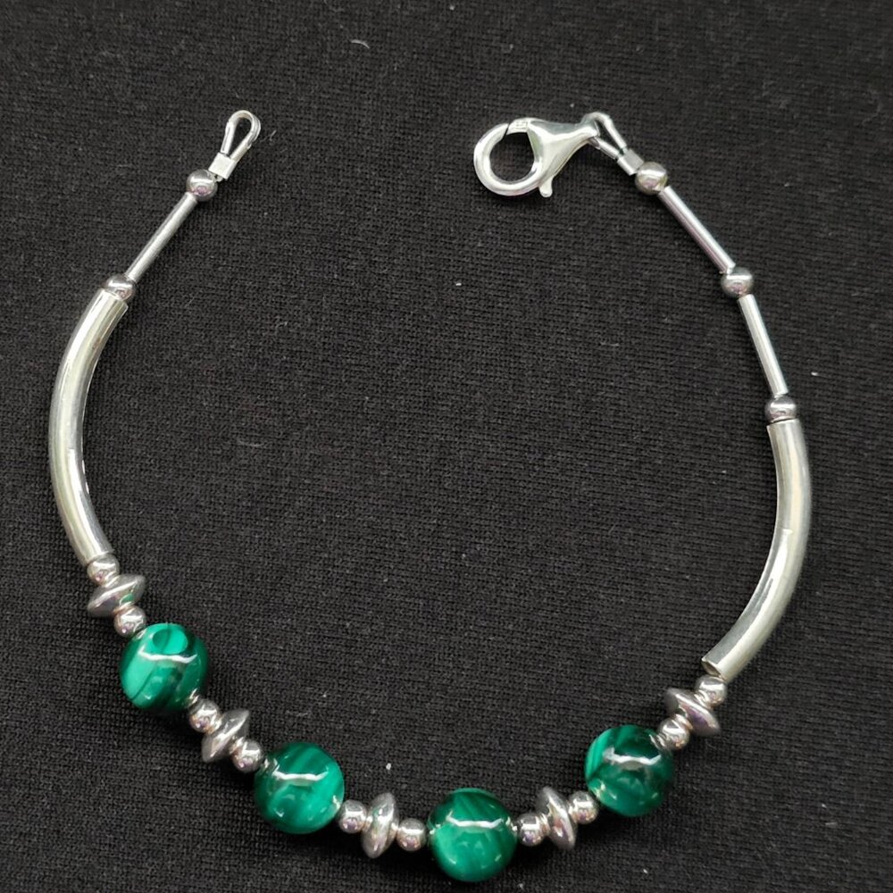 Malachite & Sterling Silver Bracelet with Lobster Claw Clasp